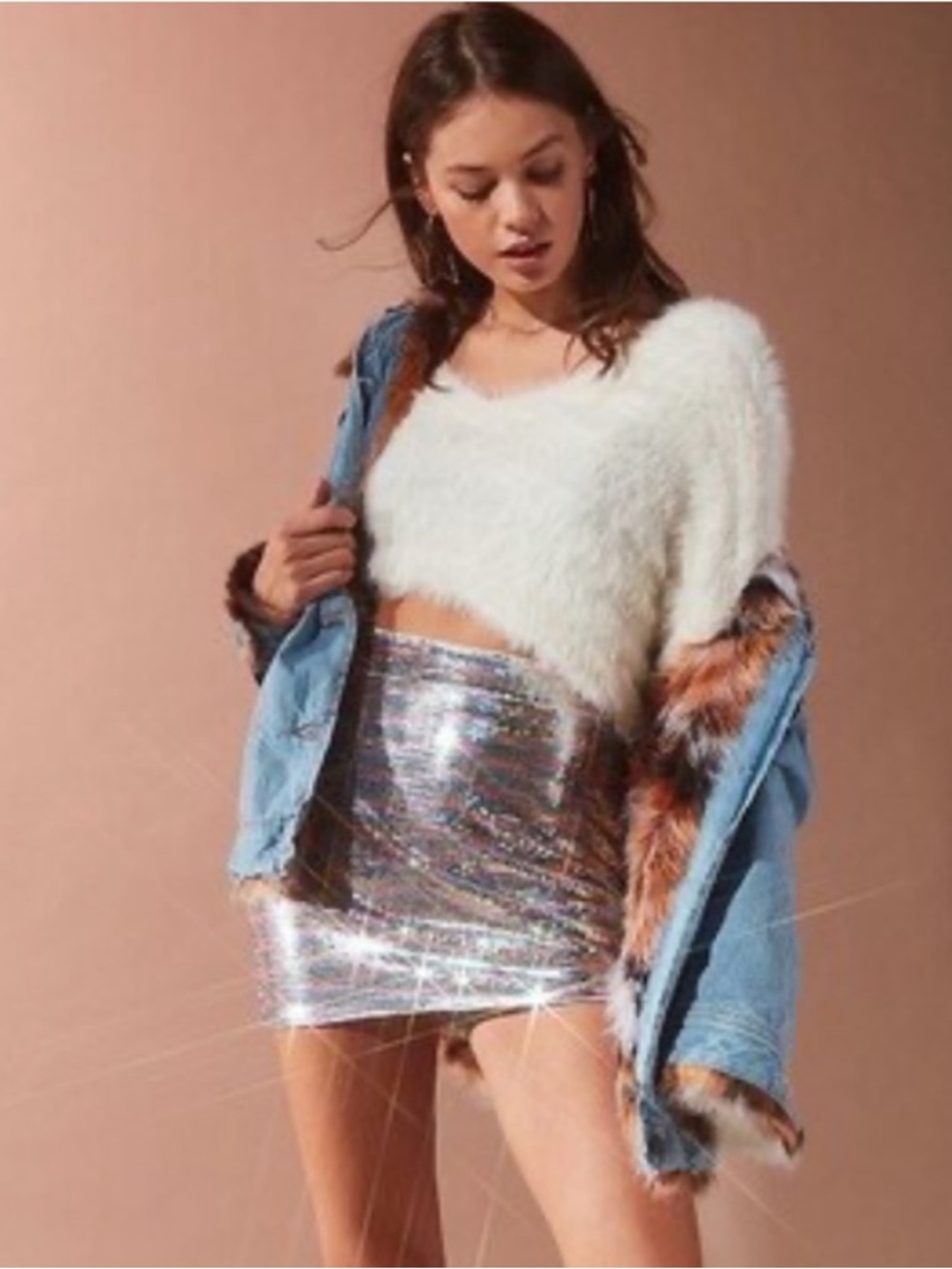 NWT Urban Outfitters Rainbow Sequin Mini Skirt Size Large